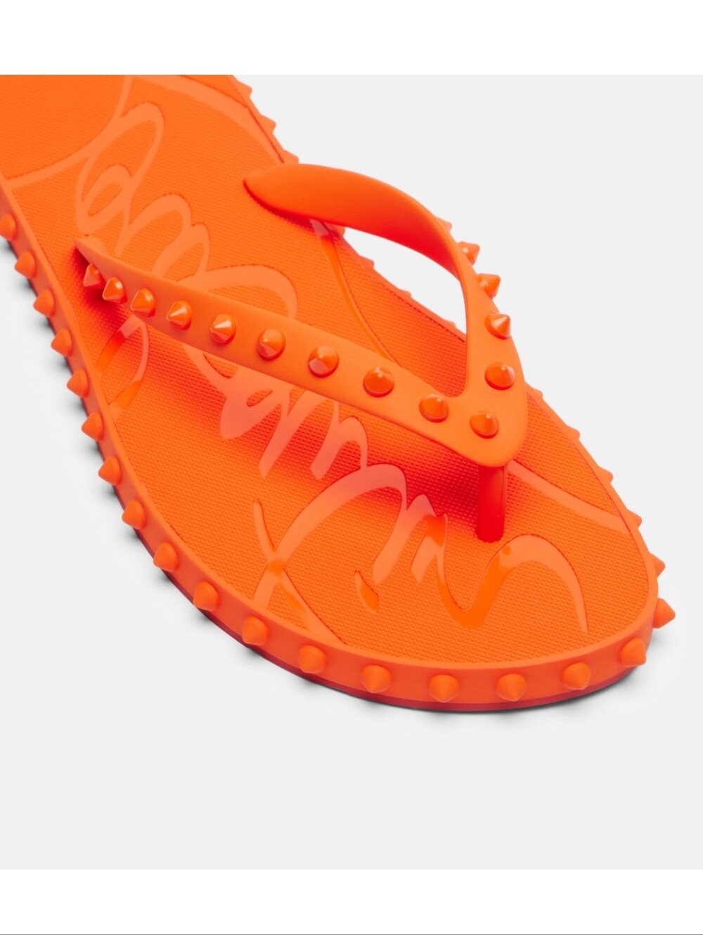 $425 Christian Louboutin Super Loubi Orange Rubber Slides Sandals EU 37 US 7 NIB